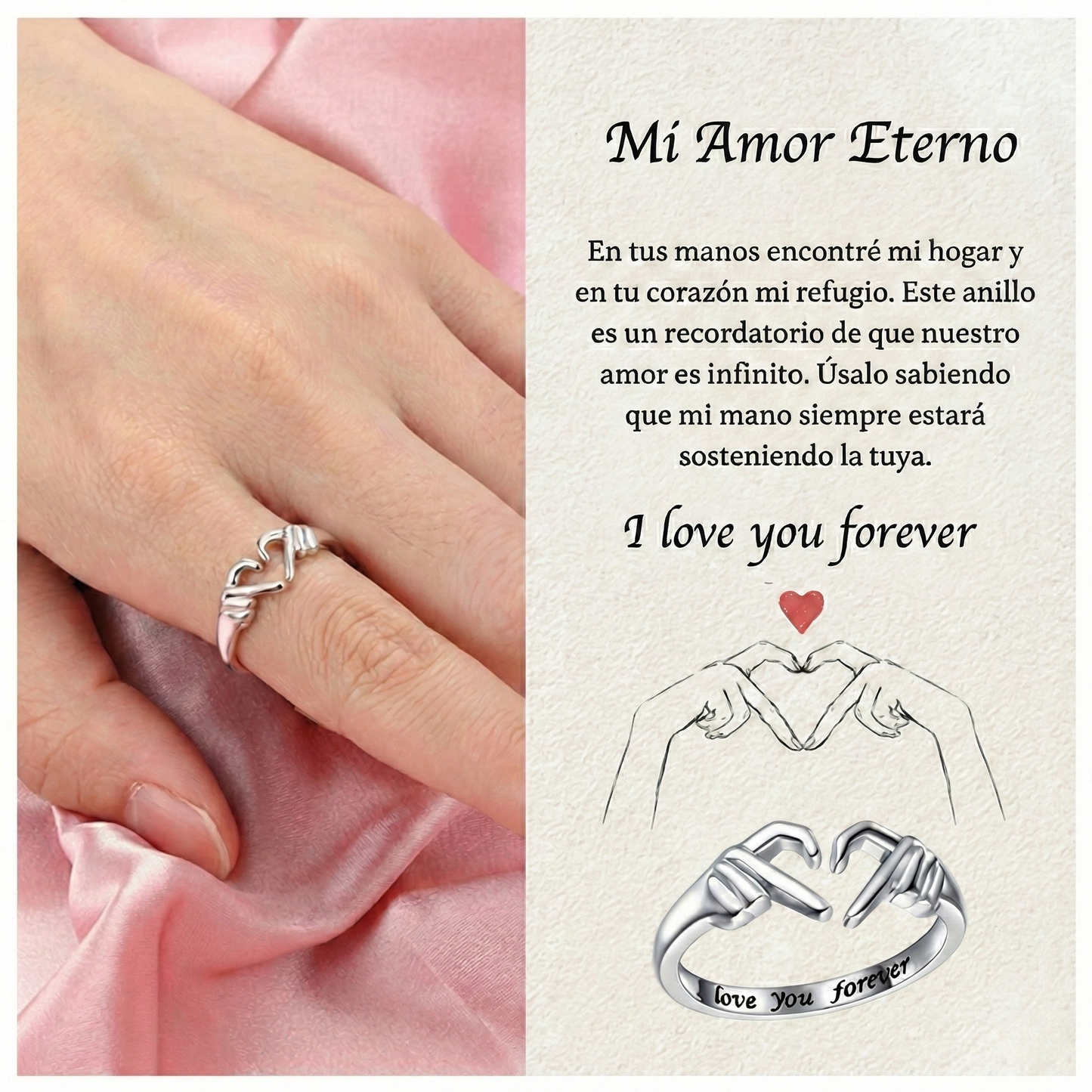 Anillo Amor Eterno | Acero inoxidable de alta calidad | Contenido de la caja: 2 anillos ajustables
