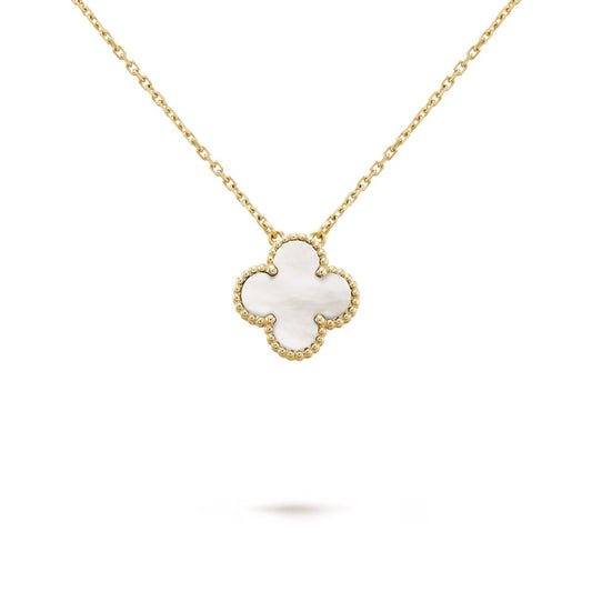 Collar Trébol "Eternal White" – Acero Premium Bañado en Oro 18K  + caja de regalo