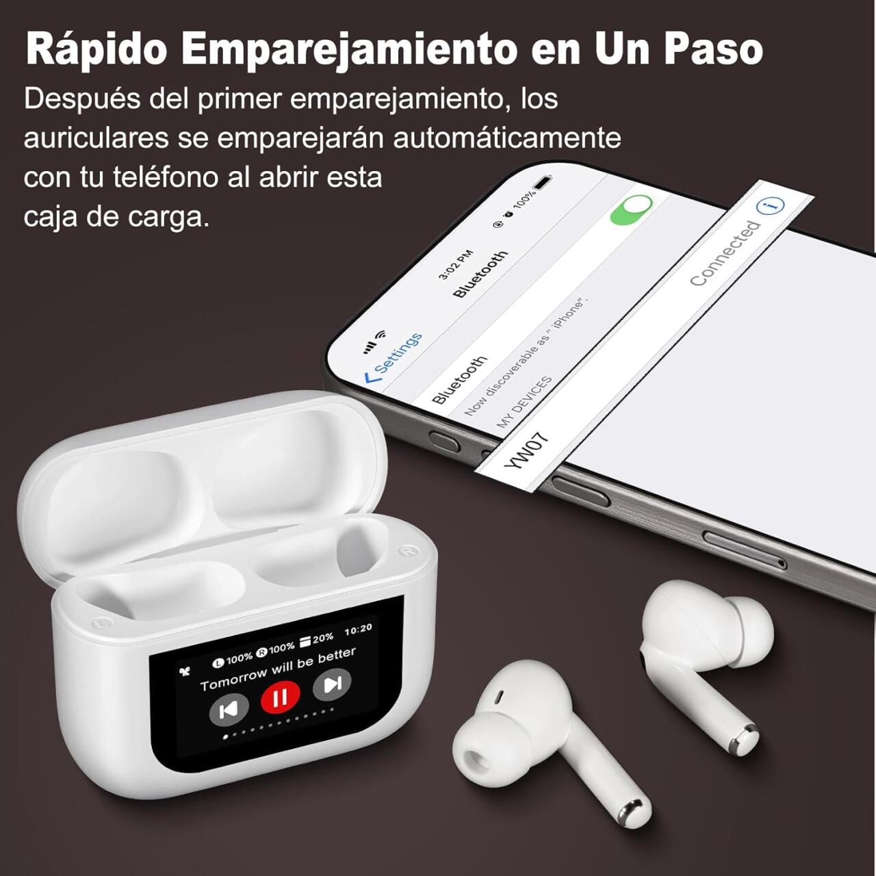 Auriculares Bluetooth 5,4 con Pantalla Táctil Cancelación de Ruido ANC+ENC, IPX7 Impermeables