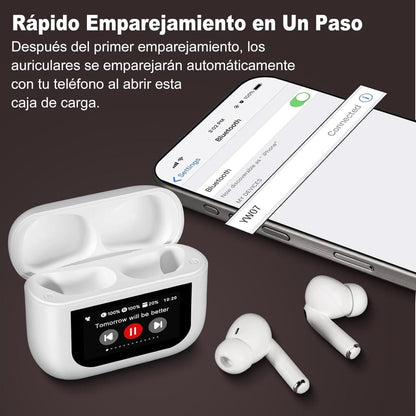 Auriculares Bluetooth 5,4 con Pantalla Táctil Cancelación de Ruido ANC+ENC, IPX7 Impermeables